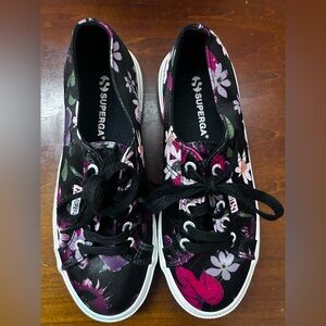 Black floral Superga sneakers 7.5